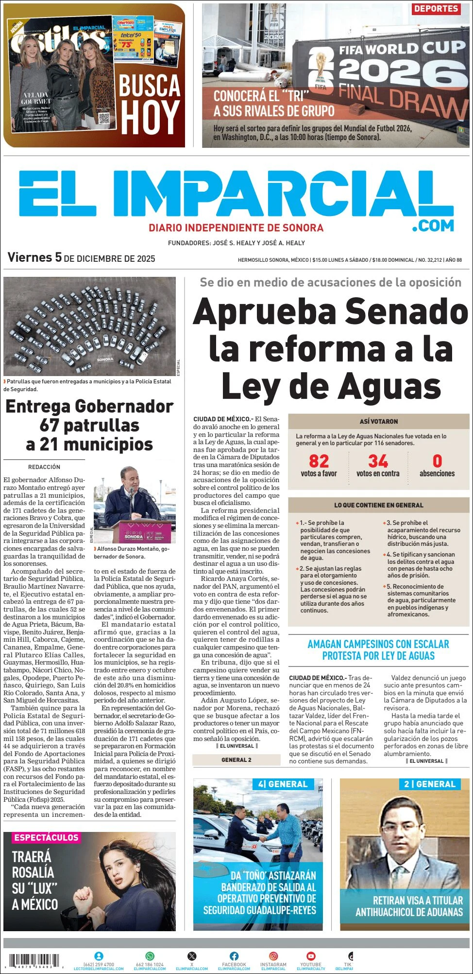 Portada de El Imparcial del viernes, 5 de diciembre de 2025