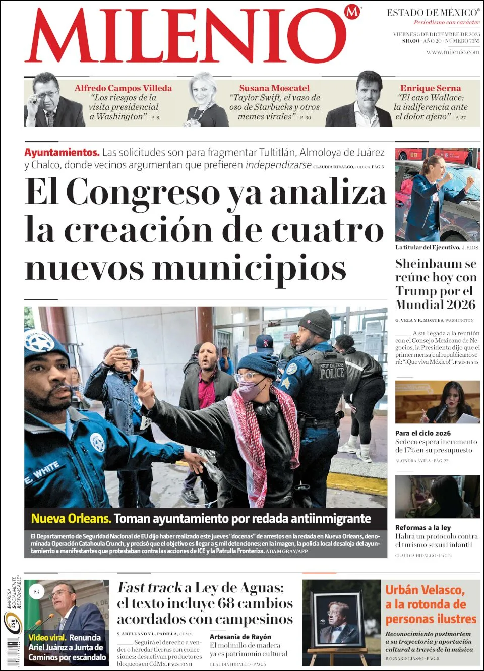 Portada de Milenio Edo de Mexico del viernes, 5 de diciembre de 2025