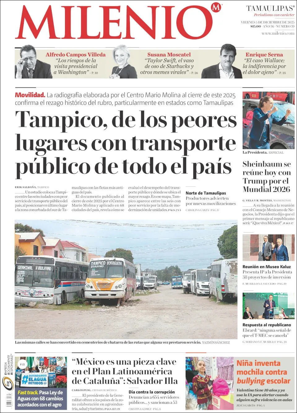 Portada de Milenio Tamaulipas del viernes, 5 de diciembre de 2025