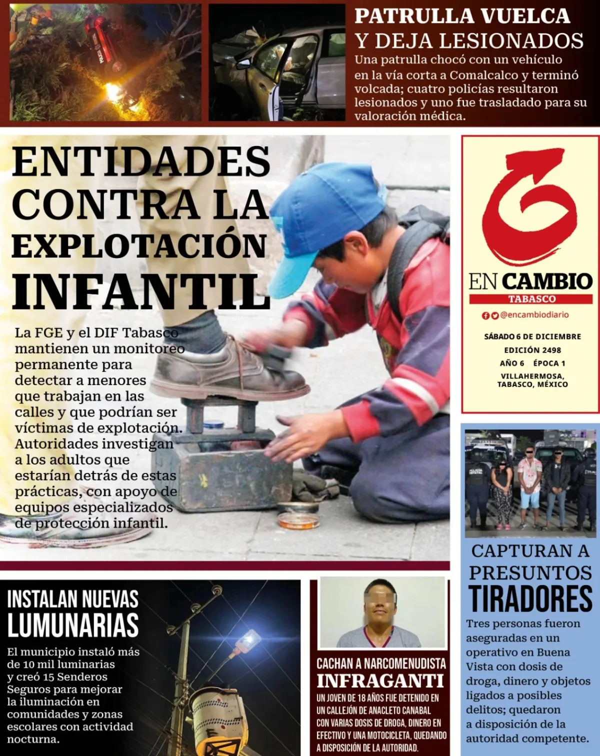 Portada de En Cambio - Tabasco (contraportada) del sábado, 6 de diciembre de 2025