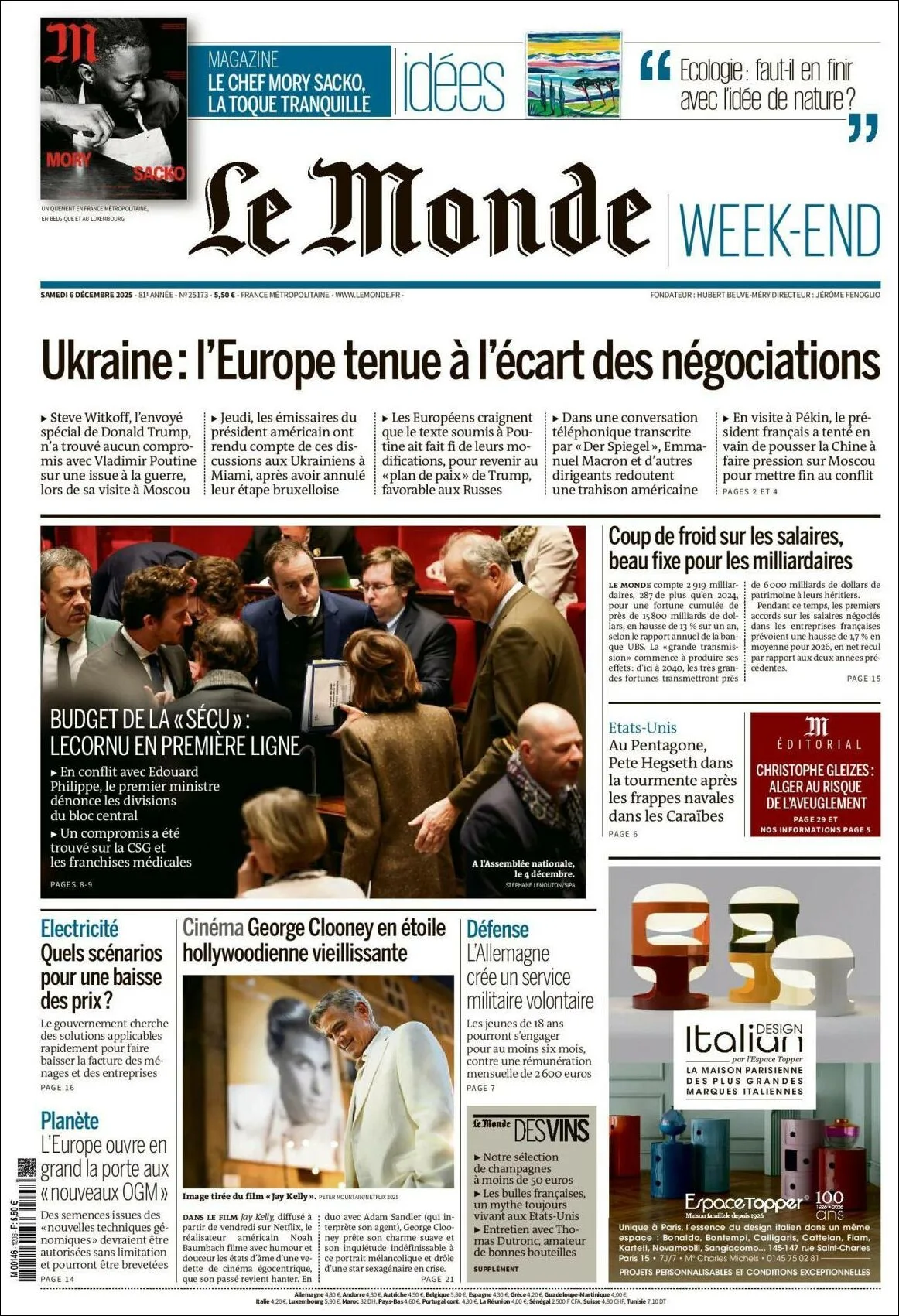 Portada de Le Monde del sábado, 6 de diciembre de 2025