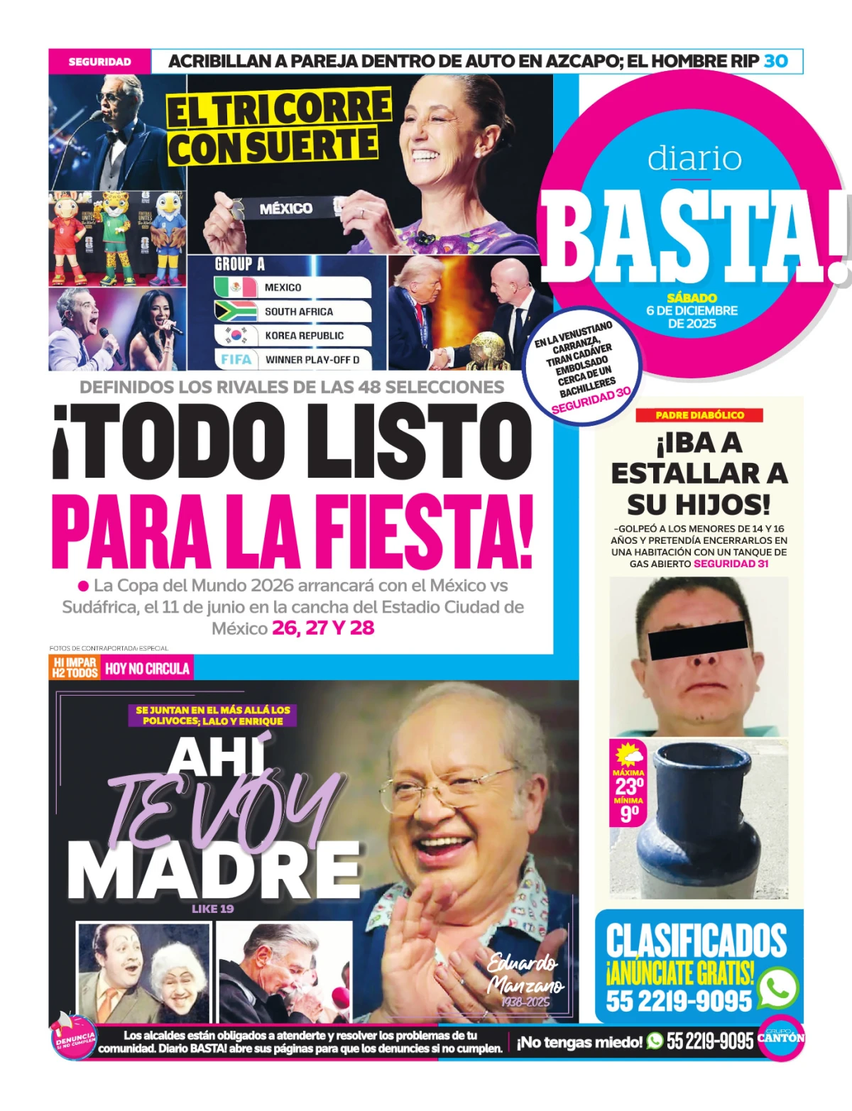 Portada de Basta! (contraportada) del sábado, 6 de diciembre de 2025