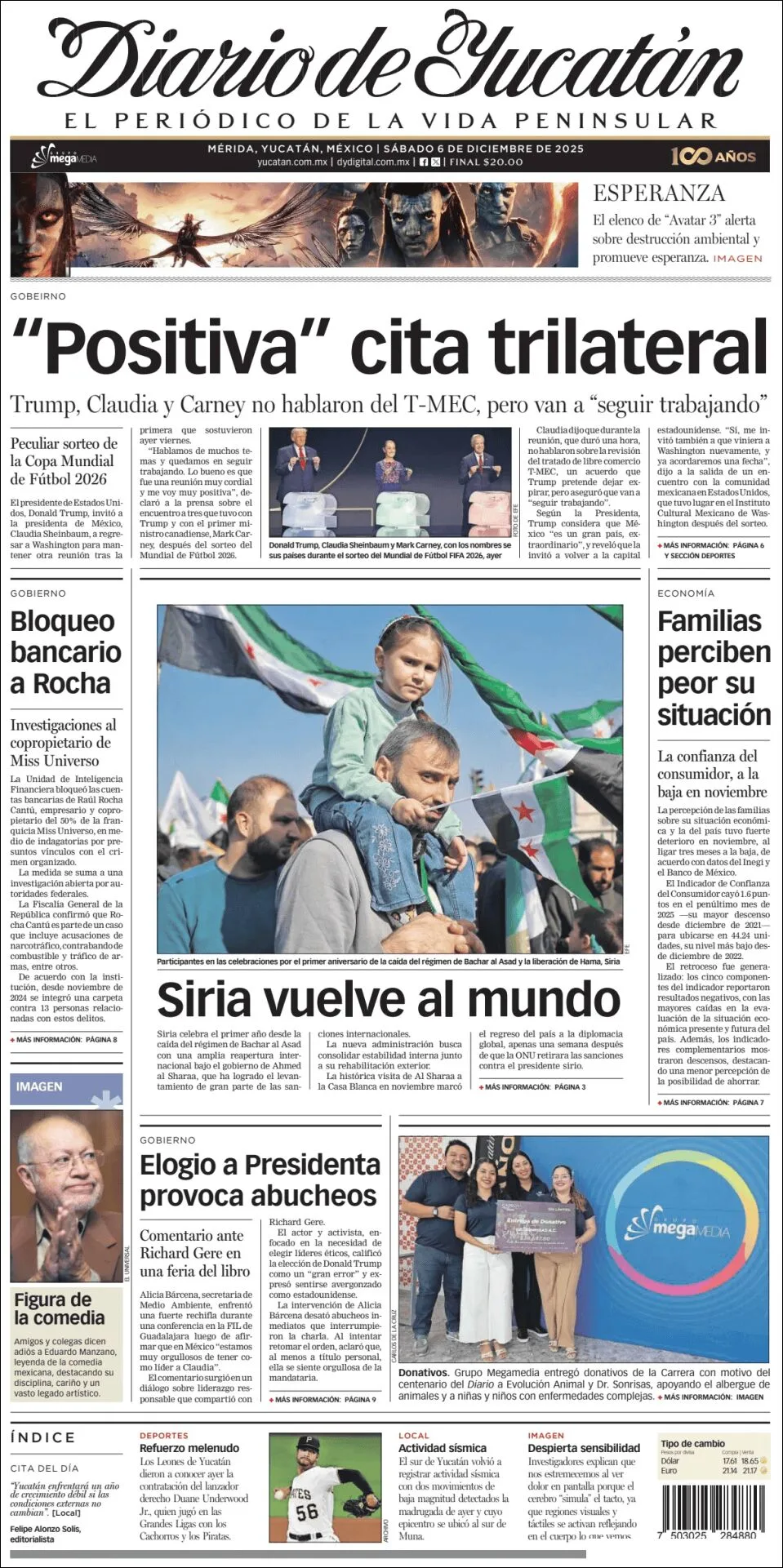 Portada de Diario de Yucatán del sábado, 6 de diciembre de 2025