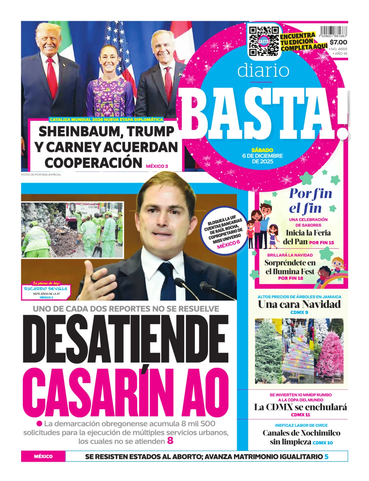 Portada de Basta! (portada) del sábado, 6 de diciembre de 2025