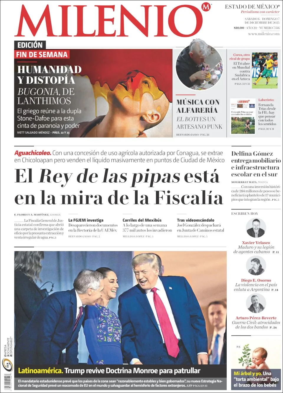 Portada de Milenio Edo de Mexico del sábado, 6 de diciembre de 2025