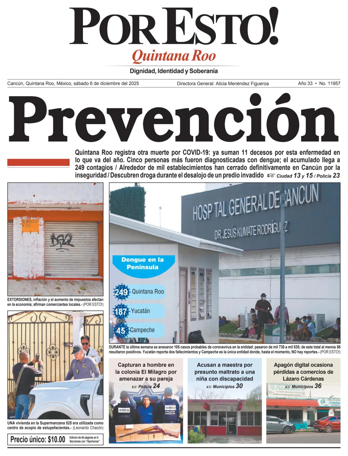 Portada de Por Esto (quintana Roo Cancun) del sábado, 6 de diciembre de 2025