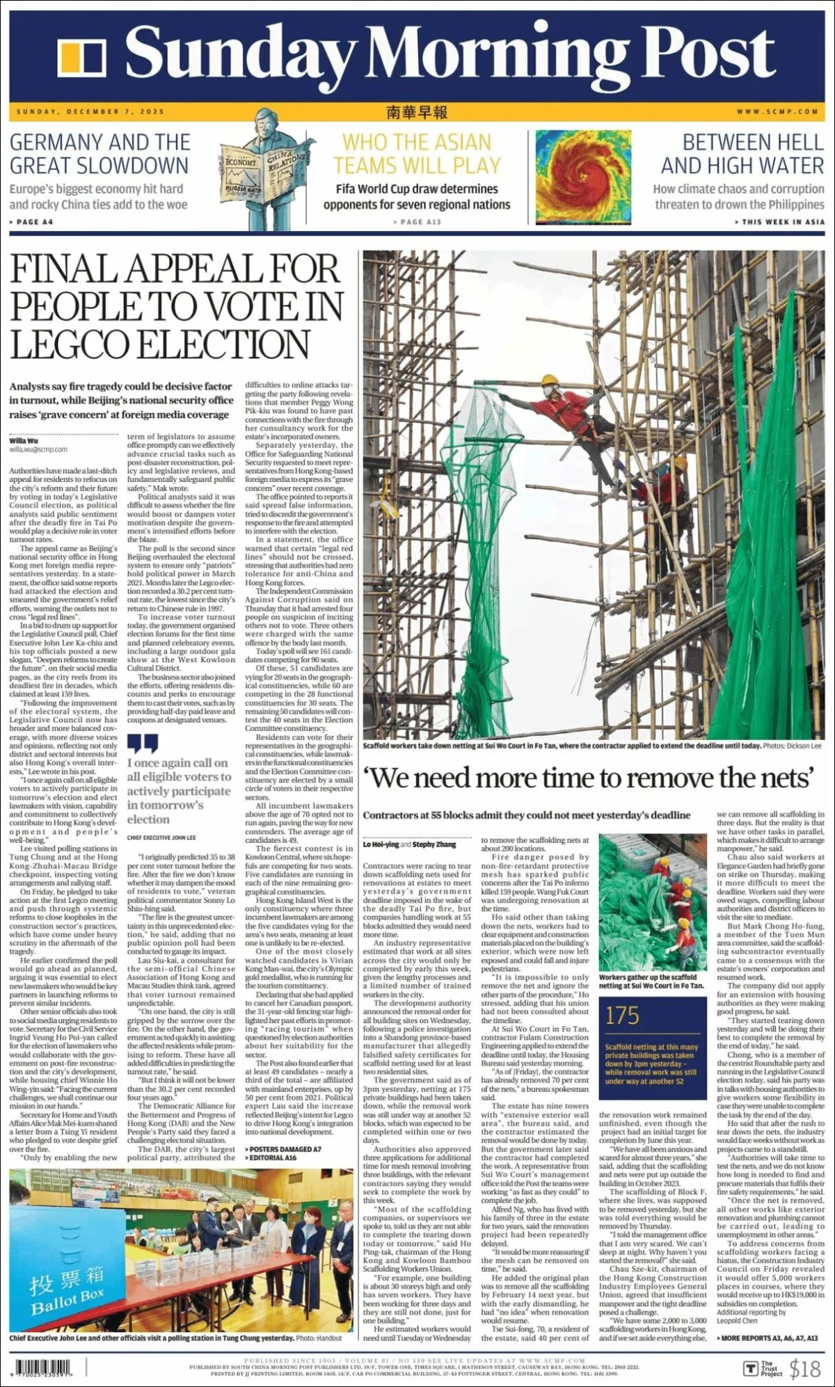 Portada de South China Morning Post del 2025-12-07