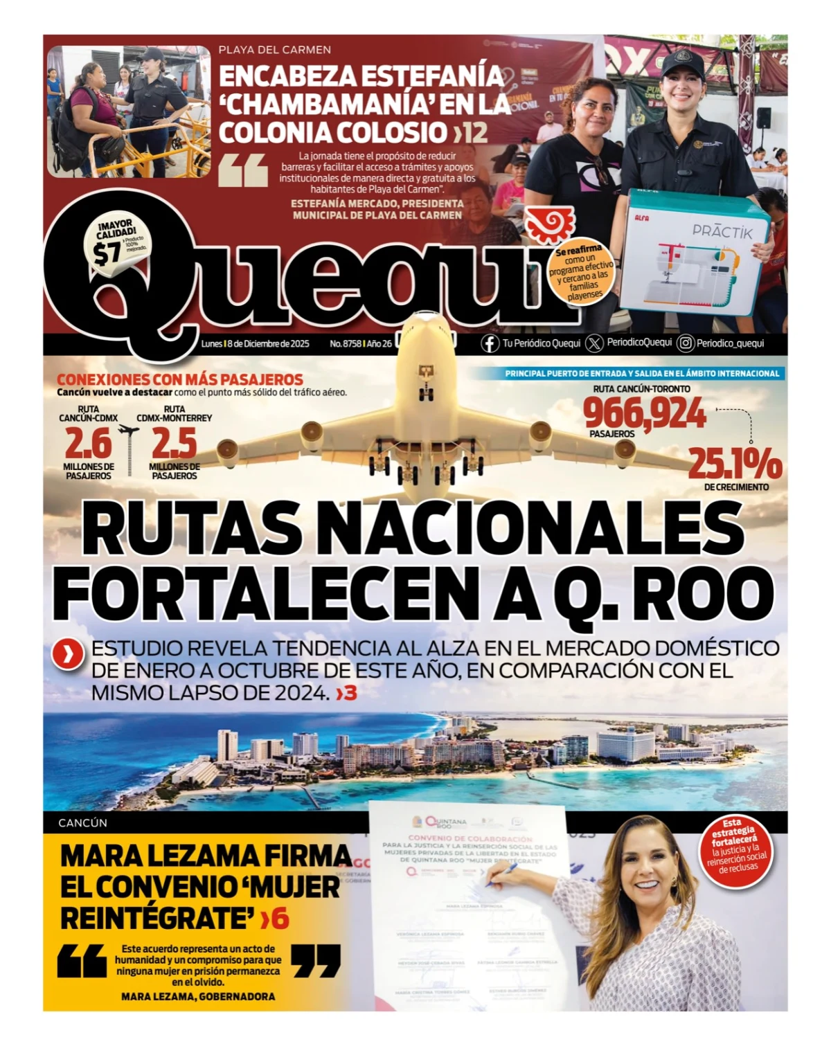 Portada de Quequi del lunes, 8 de diciembre de 2025