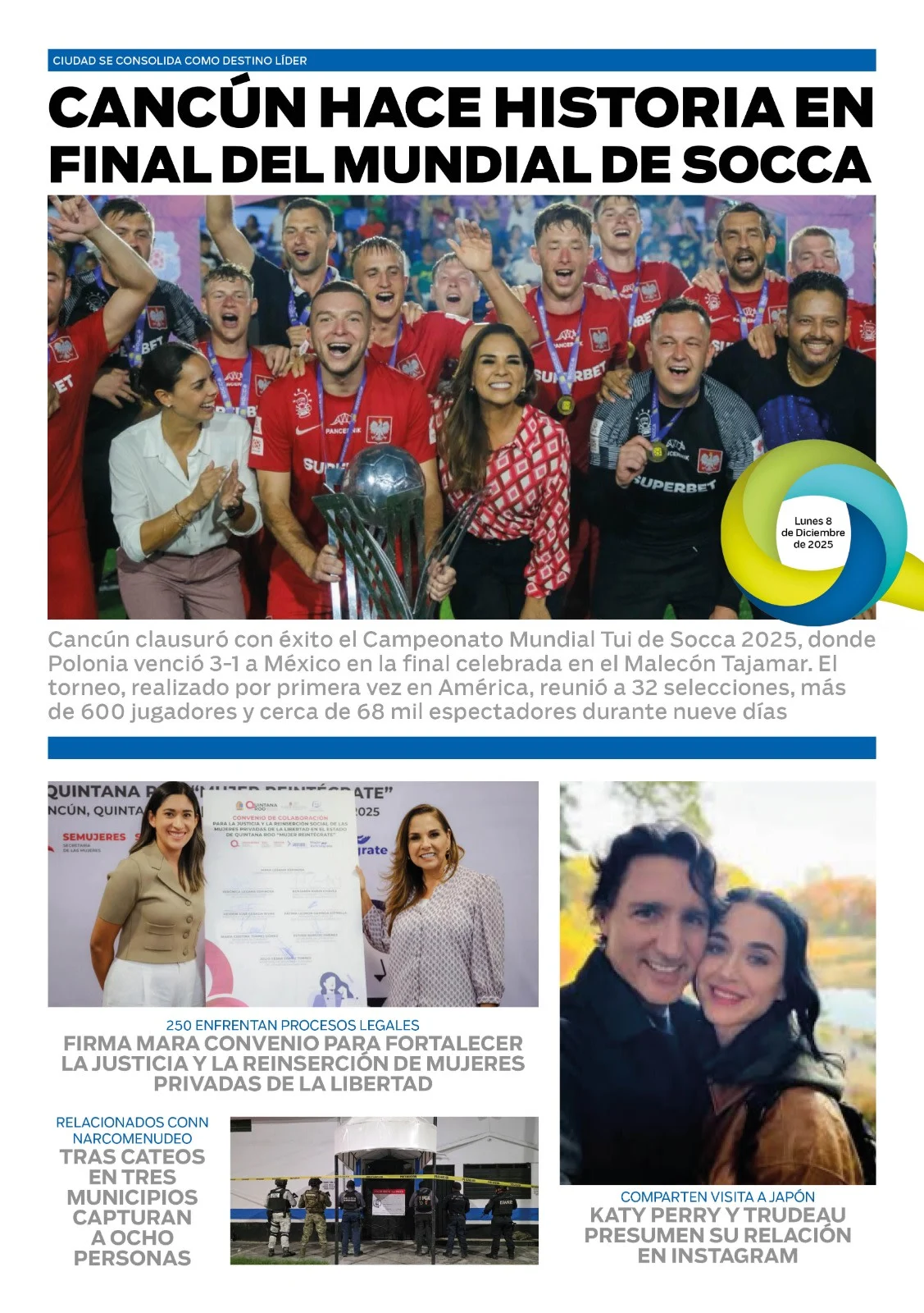 Portada de El Quintana Roo (contraportada) del lunes, 8 de diciembre de 2025