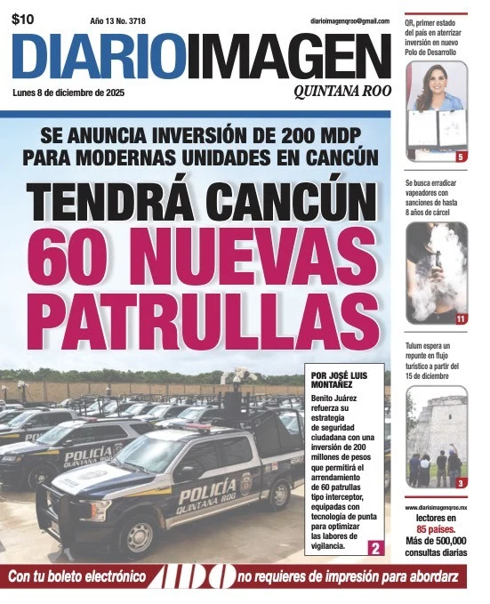 Portada de Diario Imagen Quintana Roo del lunes, 8 de diciembre de 2025