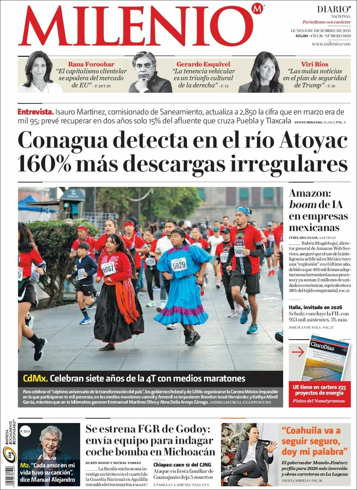Portada de Milenio del lunes, 8 de diciembre de 2025