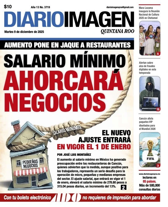 Portada de Diario Imagen Quintana Roo del martes, 9 de diciembre de 2025