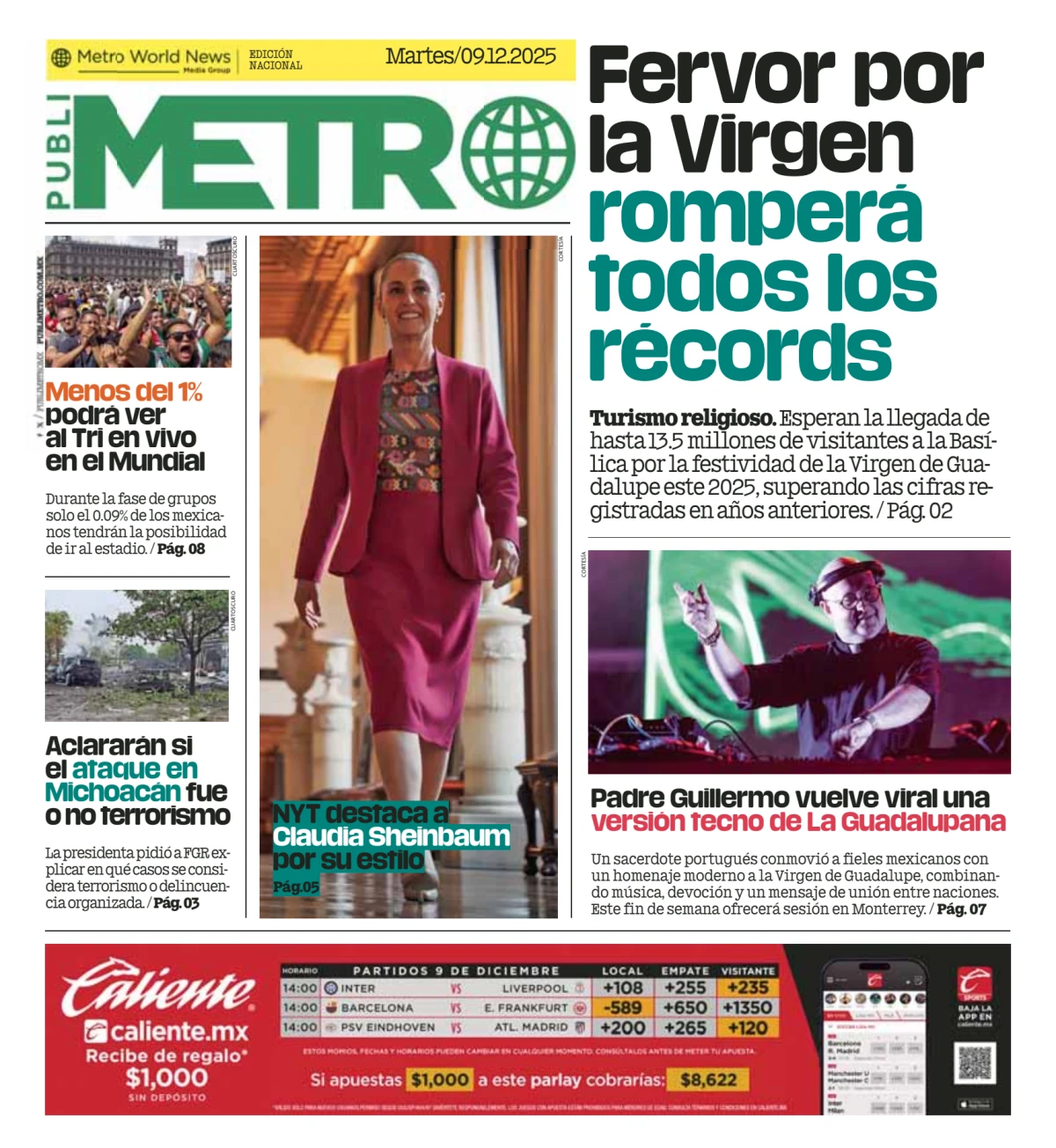 Portada de Publimetro Puebla del martes, 9 de diciembre de 2025