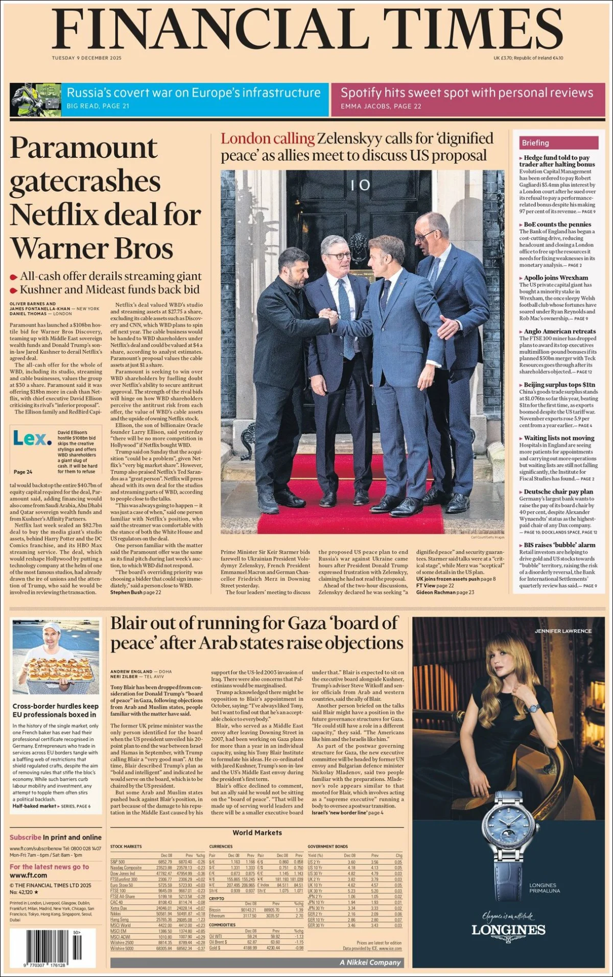 Portada de Financial Times del martes, 9 de diciembre de 2025