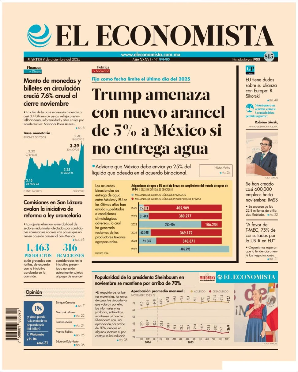 Portada de El Economista del martes, 9 de diciembre de 2025