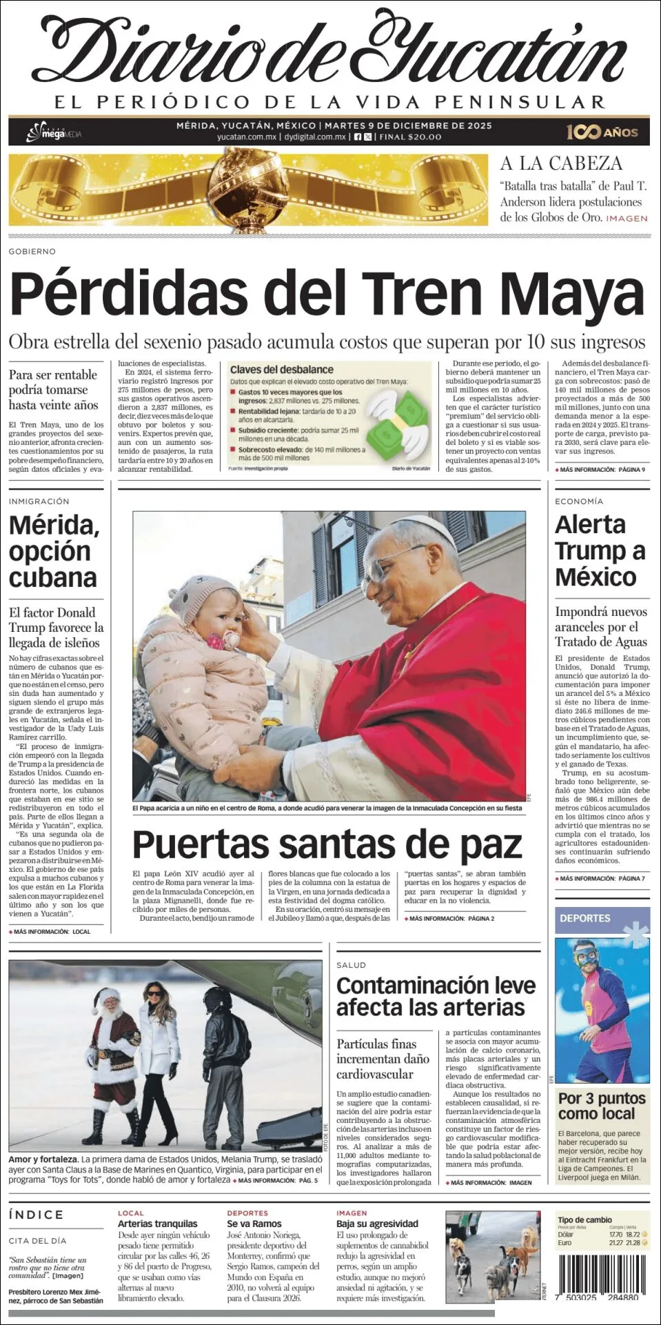 Portada de Diario de Yucatán del martes, 9 de diciembre de 2025