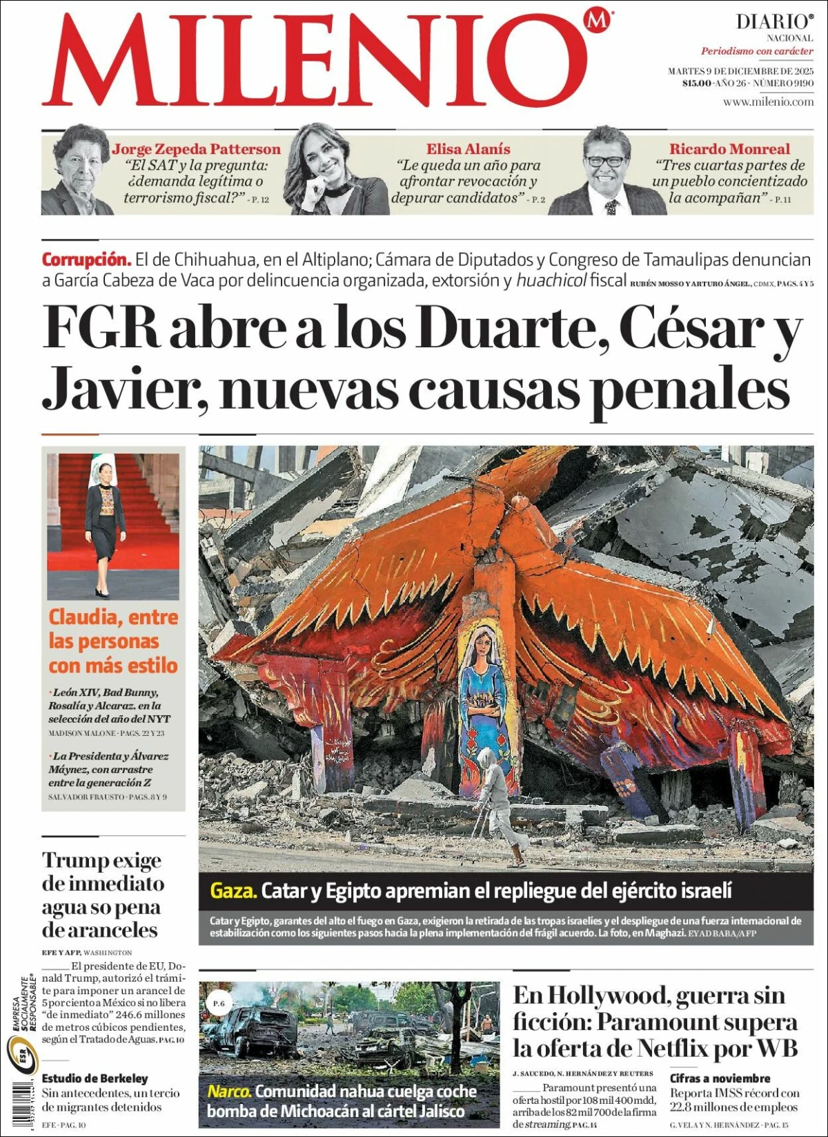 Portada de Milenio del martes, 9 de diciembre de 2025