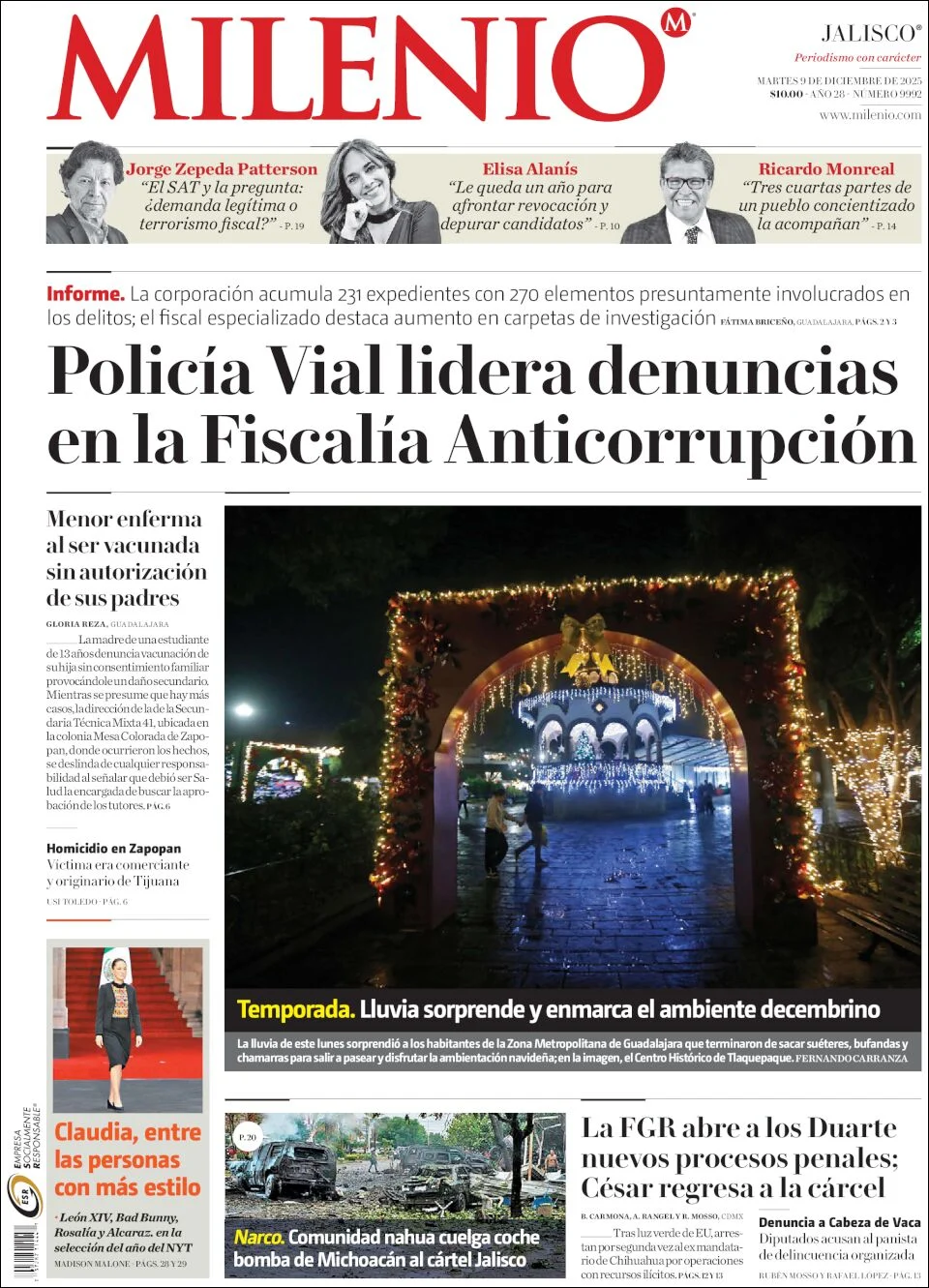 Portada de Milenio Jalisco del martes, 9 de diciembre de 2025