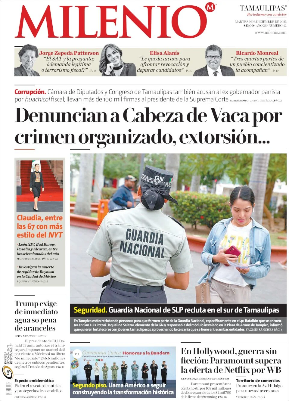 Portada de Milenio Tamaulipas del martes, 9 de diciembre de 2025