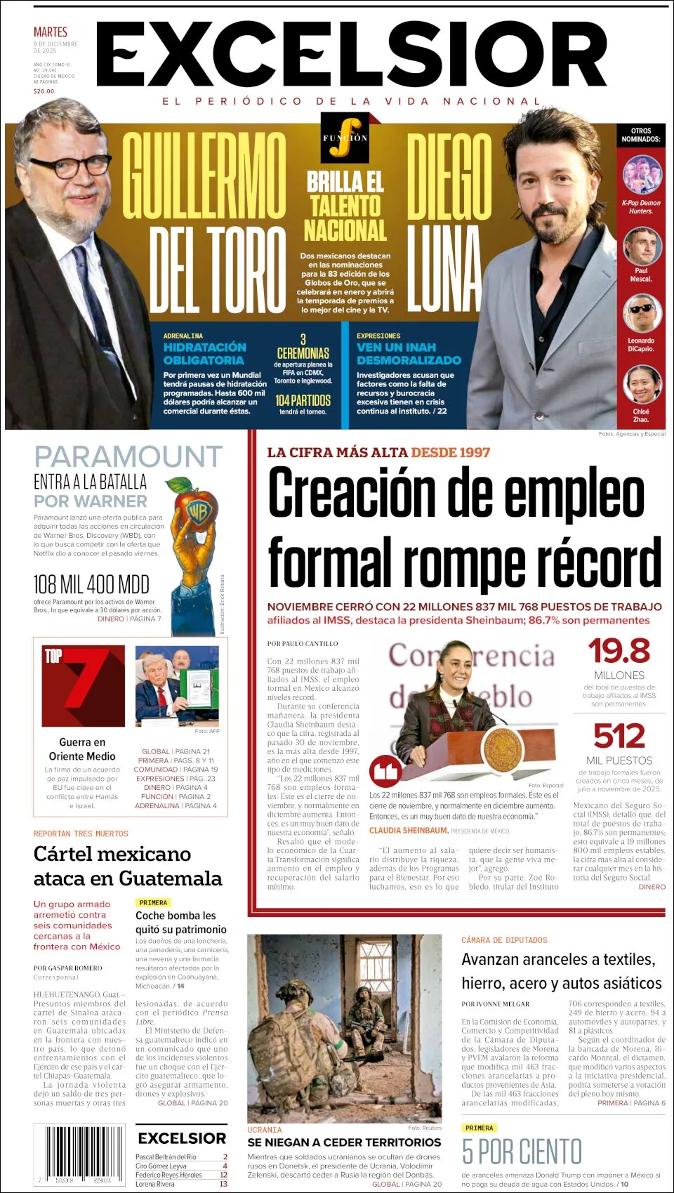 Portada de Excelsior del 2025-12-09