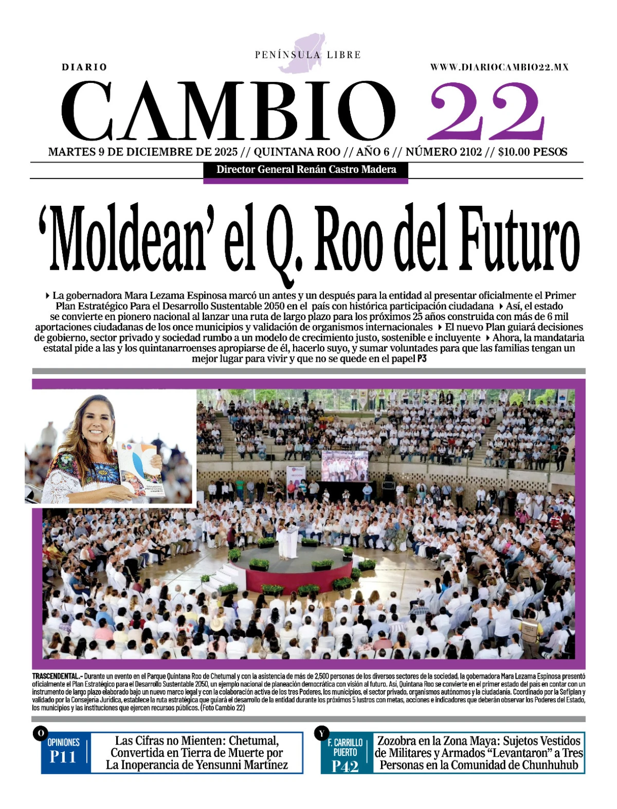 Portada de Diario Cambio 22 (portada) del martes, 9 de diciembre de 2025