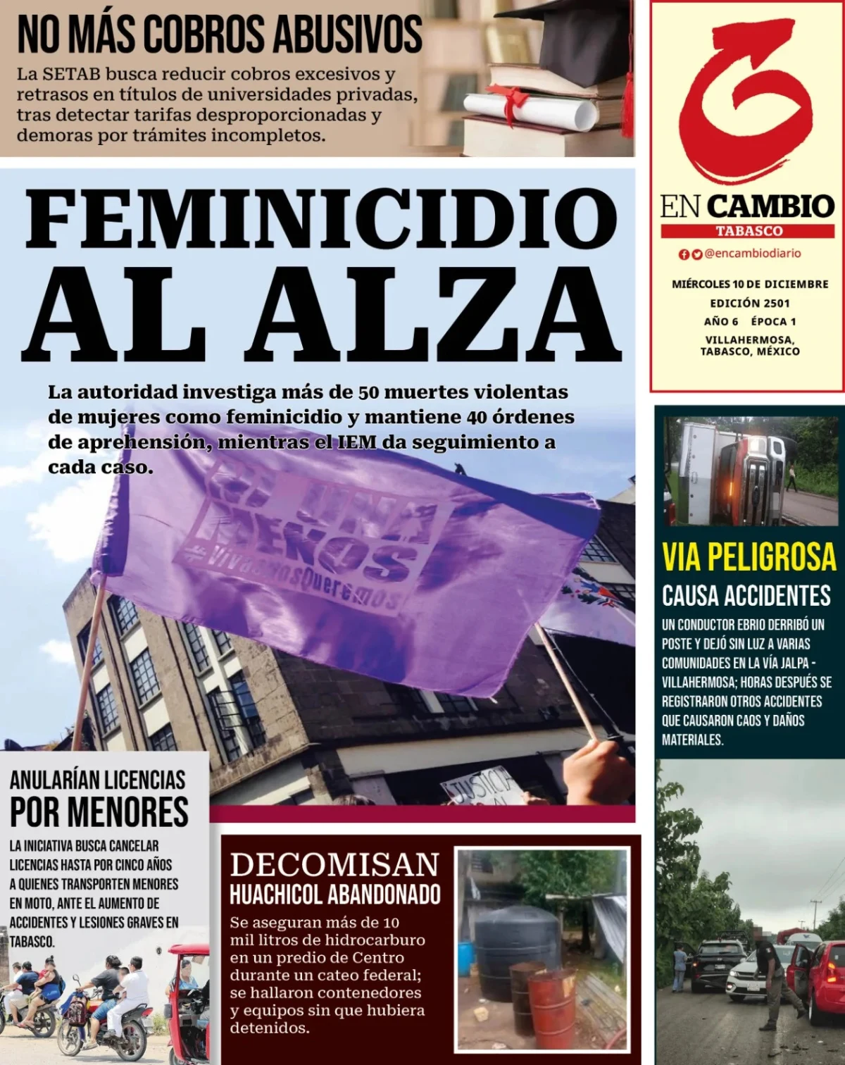 Portada de En Cambio - Tabasco (contraportada) del miércoles, 10 de diciembre de 2025