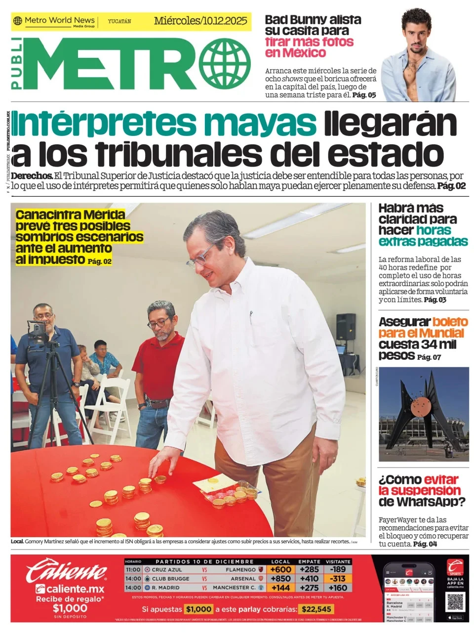 Portada de Publimetro Merida del miércoles, 10 de diciembre de 2025