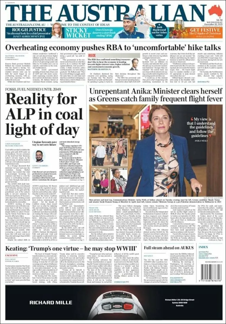 Portada de The Australian del 2025-12-10
