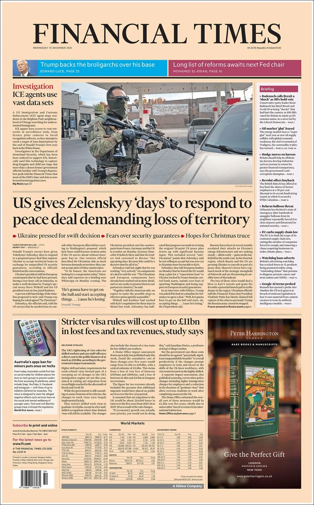 Portada de Financial Times del miércoles, 10 de diciembre de 2025