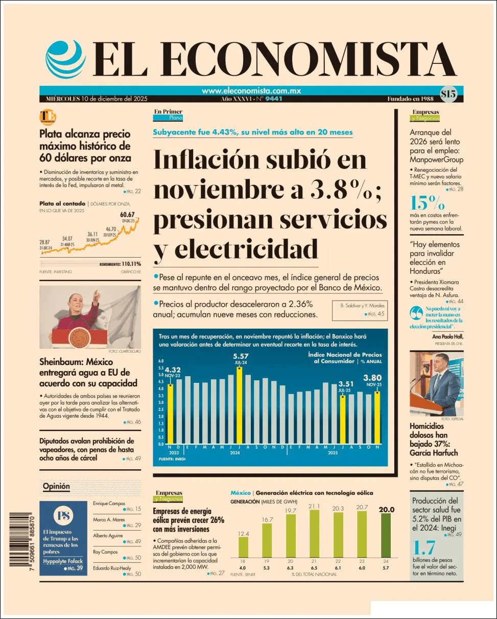 Portada de El Economista del miércoles, 10 de diciembre de 2025