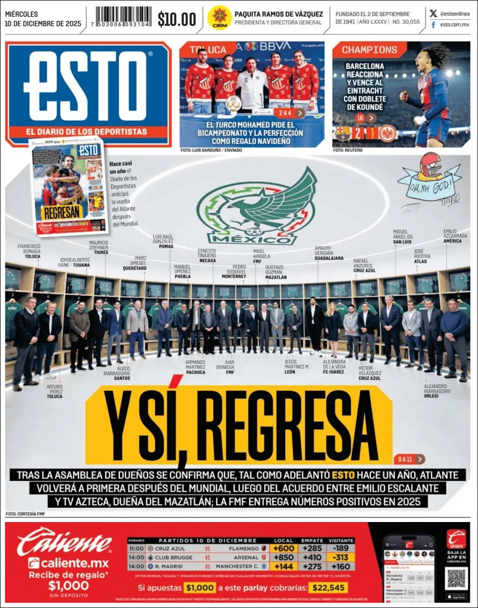 Portada de Esto del miércoles, 10 de diciembre de 2025