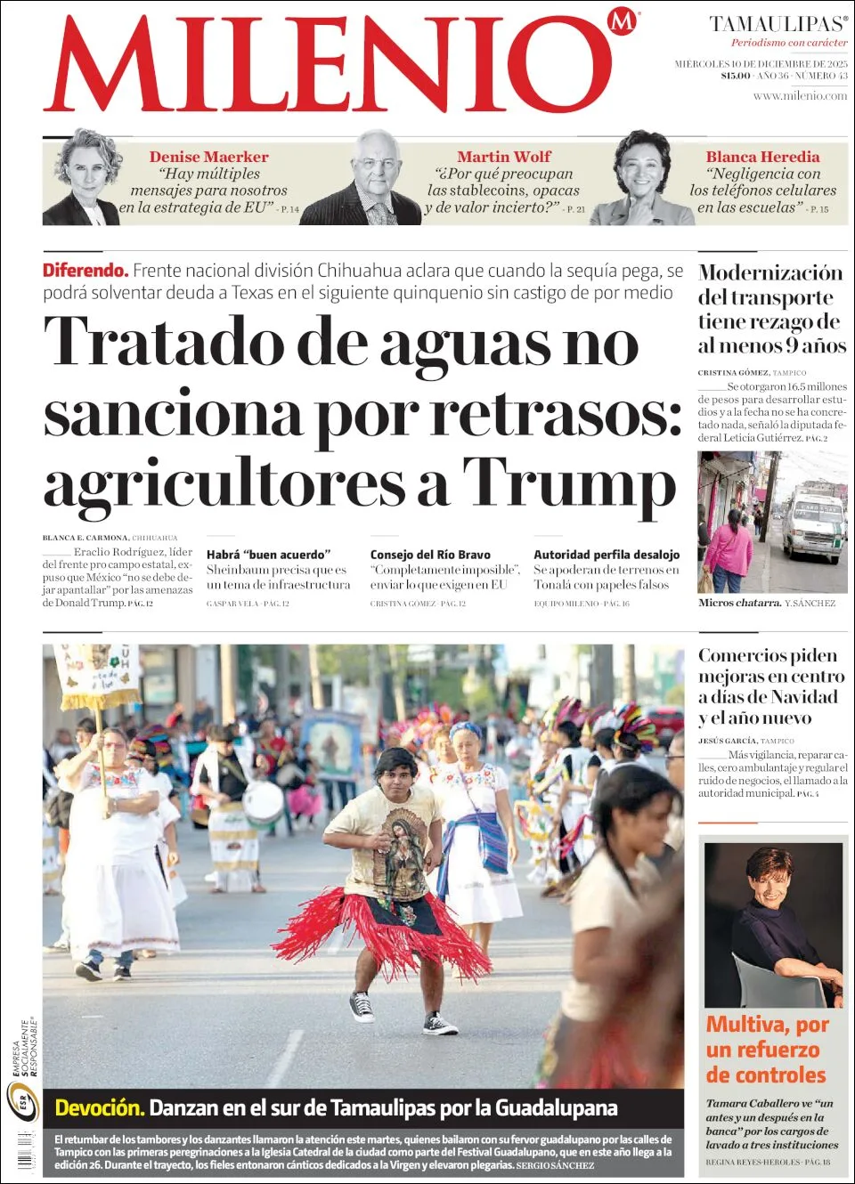 Portada de Milenio Tamaulipas del miércoles, 10 de diciembre de 2025