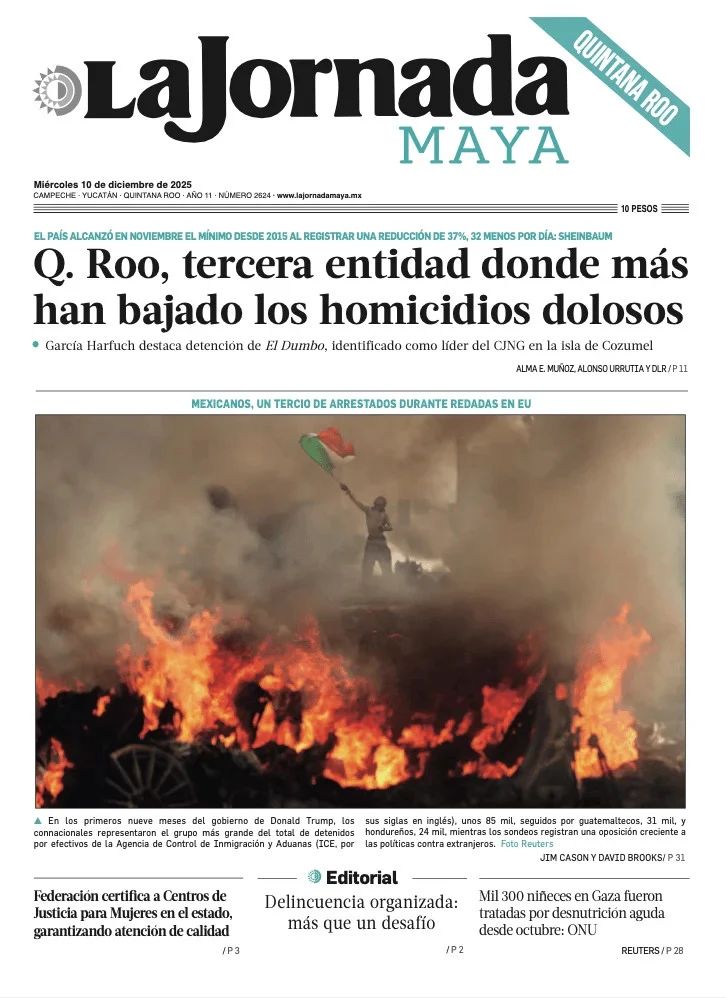 Portada de La Jornada Maya Quintana Roo del miércoles, 10 de diciembre de 2025