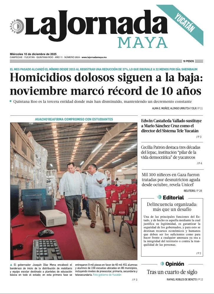 Portada de La Jornada Maya Yucatán del miércoles, 10 de diciembre de 2025