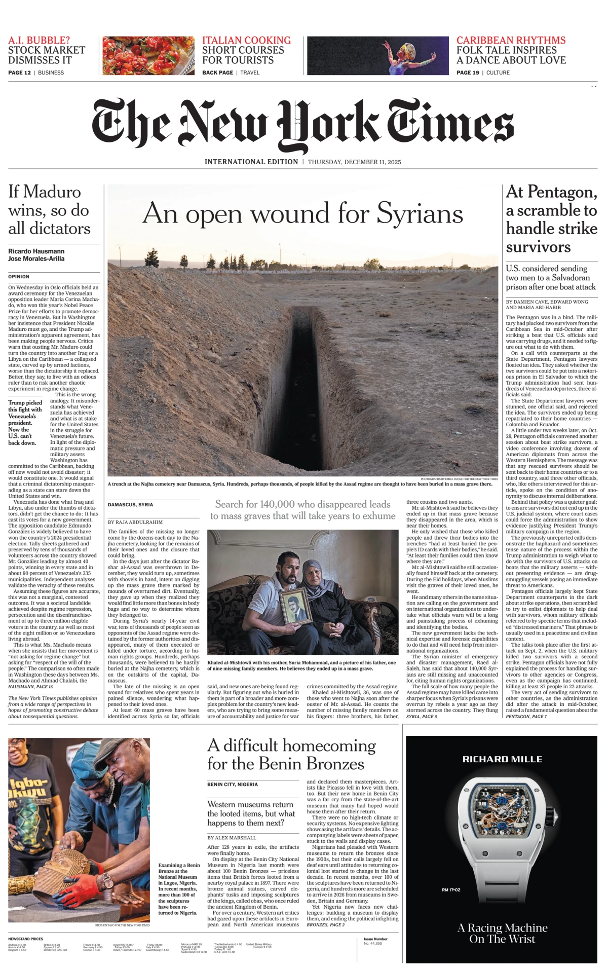 Portada de The New York Times (international) del jueves, 11 de diciembre de 2025