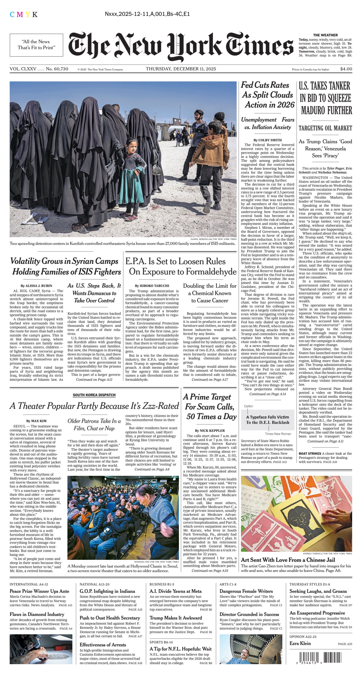 Portada de The New York Times (new York) del jueves, 11 de diciembre de 2025