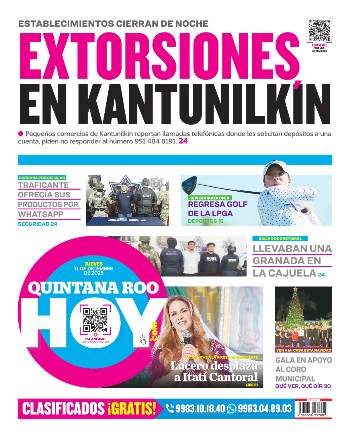 Portada de Quintana Roo Hoy (contraportada) del jueves, 11 de diciembre de 2025