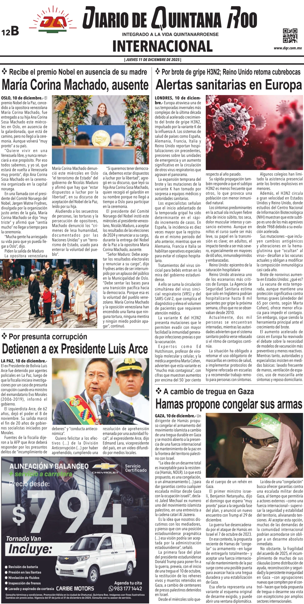 Portada de Diario de Quintana Roo (contra Portada) del jueves, 11 de diciembre de 2025