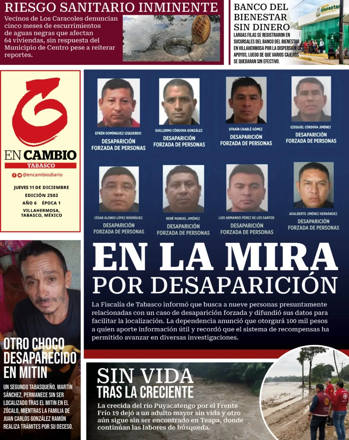 Portada de En Cambio - Tabasco (contraportada) del jueves, 11 de diciembre de 2025