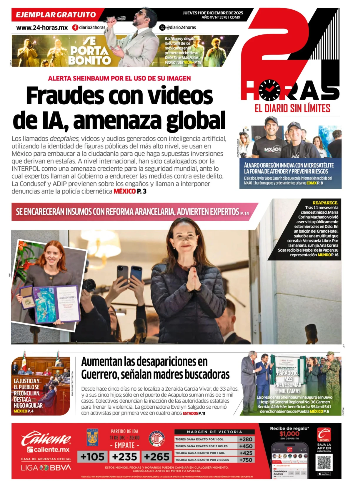 Portada de 24 Horas del jueves, 11 de diciembre de 2025