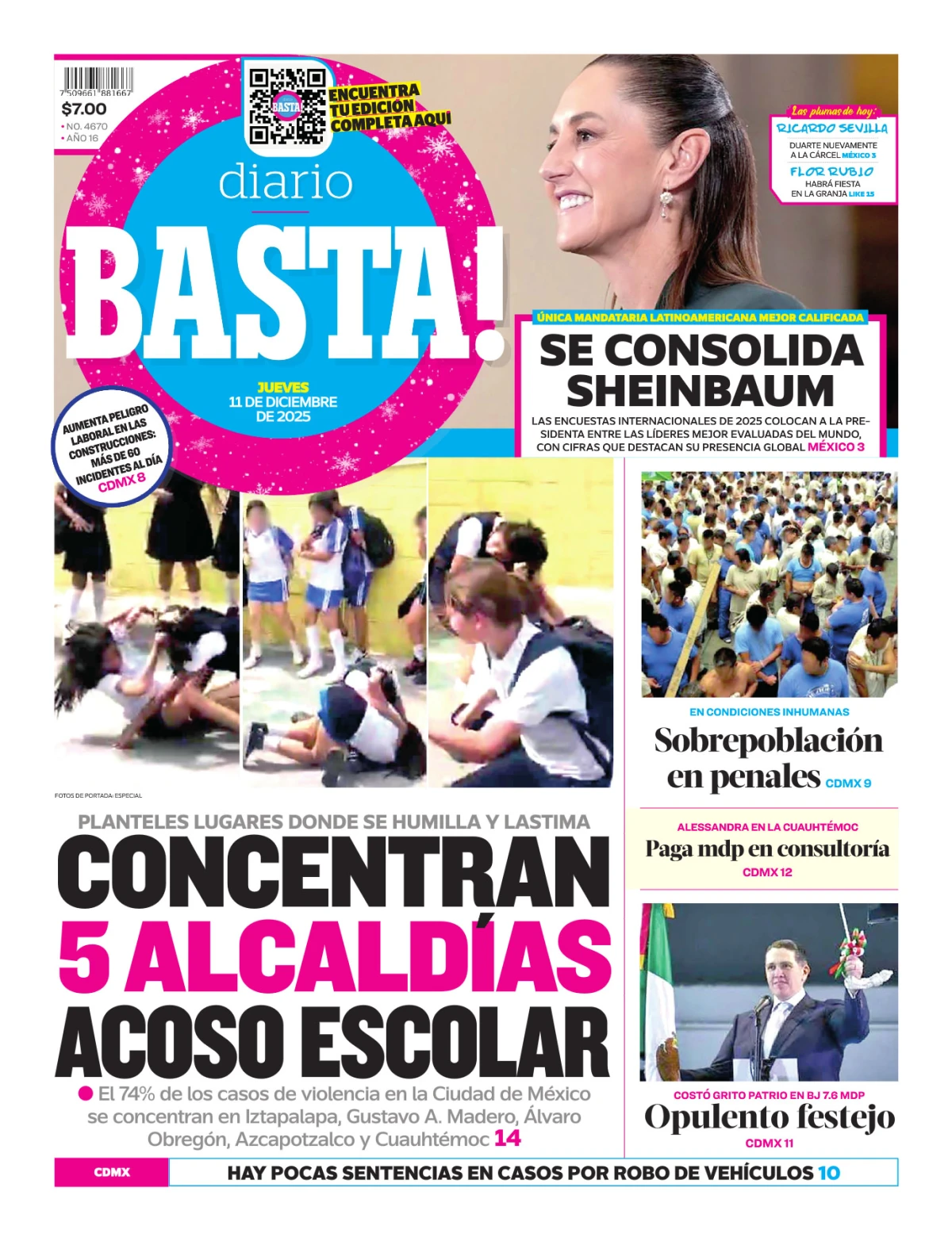 Portada de Basta! (portada) del jueves, 11 de diciembre de 2025