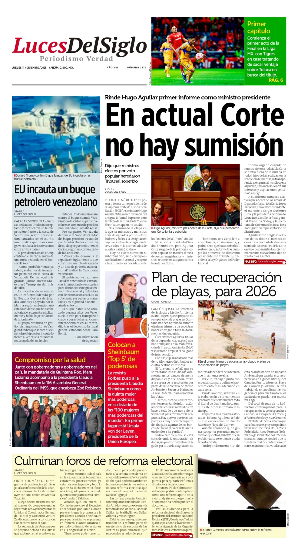 Portada de Luces del Siglo del jueves, 11 de diciembre de 2025