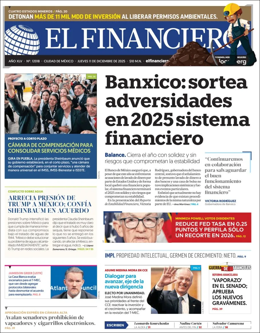 Portada de El Financiero del jueves, 11 de diciembre de 2025