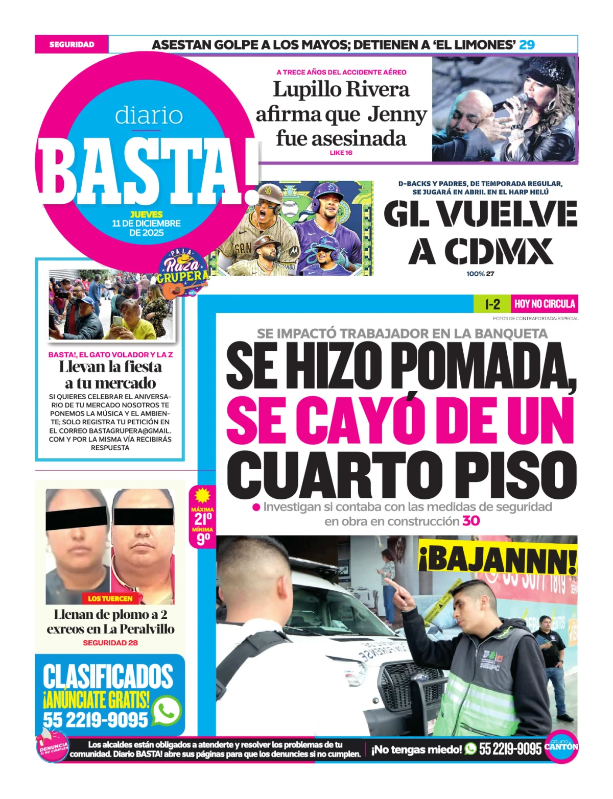 Portada de Basta! (contraportada) del jueves, 11 de diciembre de 2025