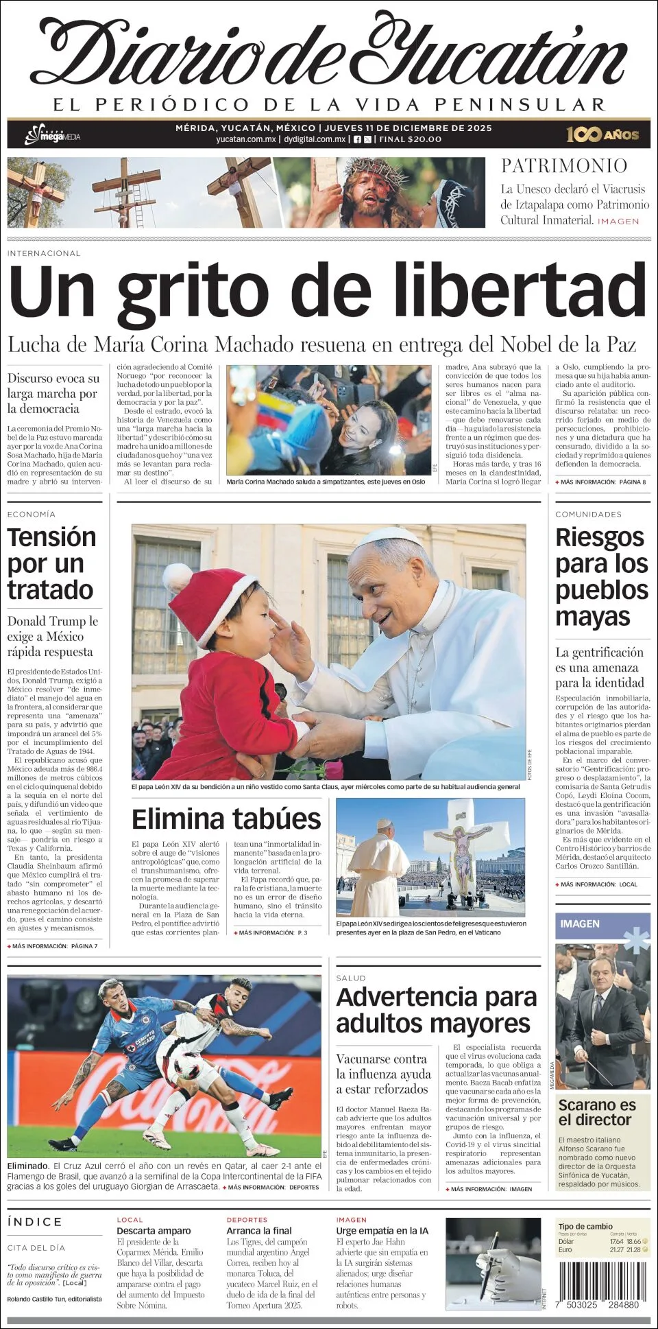 Portada de Diario de Yucatán del jueves, 11 de diciembre de 2025