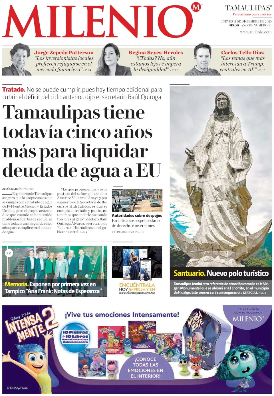 Portada de Milenio Tamaulipas del jueves, 11 de diciembre de 2025