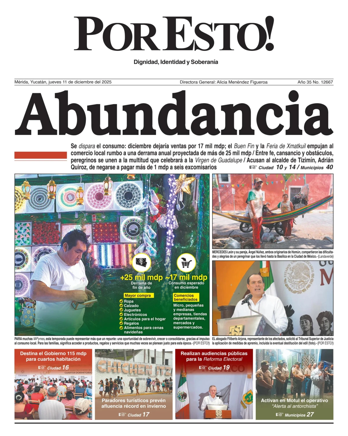 Portada de Por Esto (merida, Yucatan) del jueves, 11 de diciembre de 2025