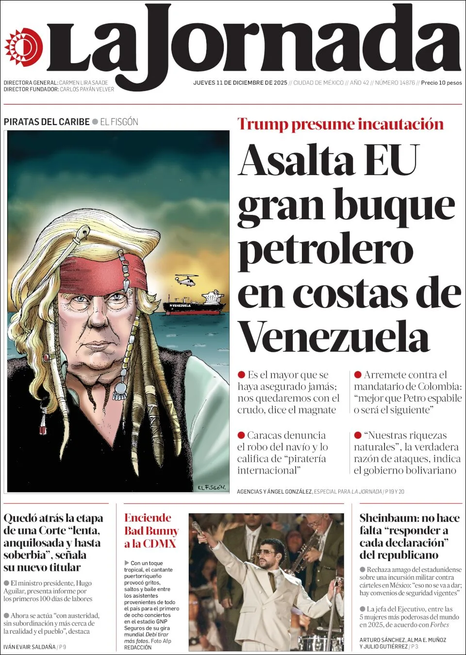 Portada de La Jornada del jueves, 11 de diciembre de 2025