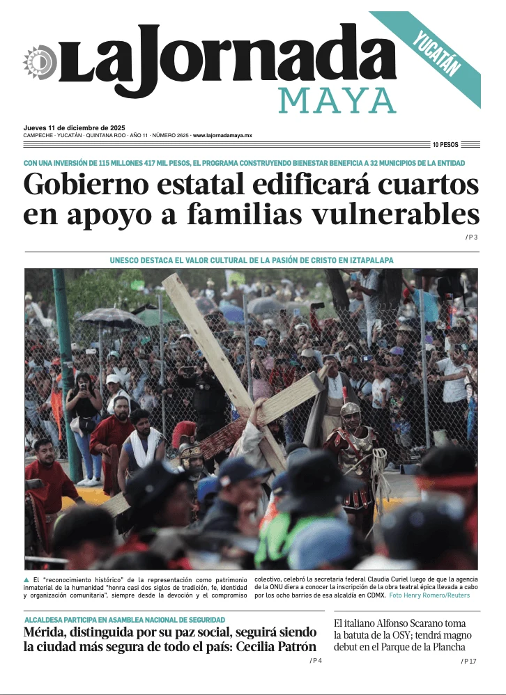 Portada de La Jornada Maya Yucatán del jueves, 11 de diciembre de 2025