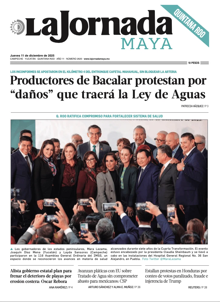 Portada de La Jornada Maya Quintana Roo del jueves, 11 de diciembre de 2025